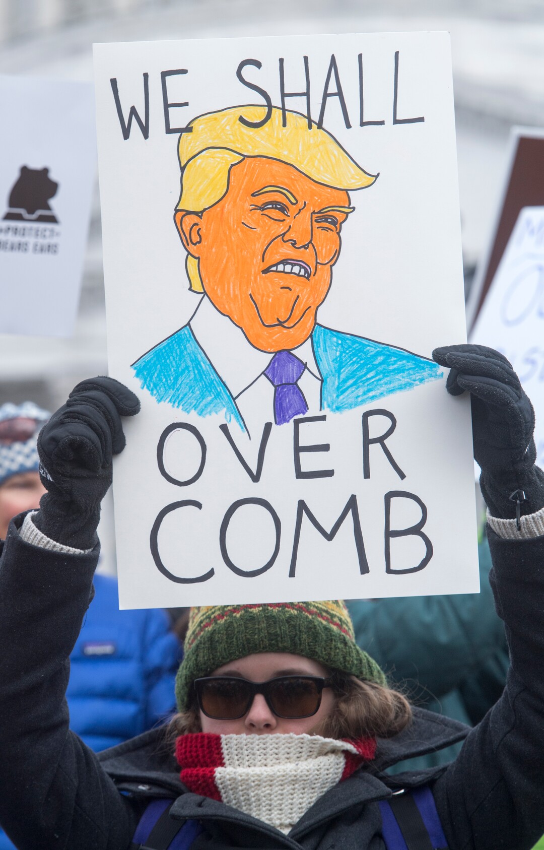 (Rick Egan  |  The Salt Lake Tribune) Laura Becker of North Salt Lake protests President Trump's visit to Utah to shrink the Bears Ears monument in front of the Utah State Capitol Building, Monday, December 4, 2017.