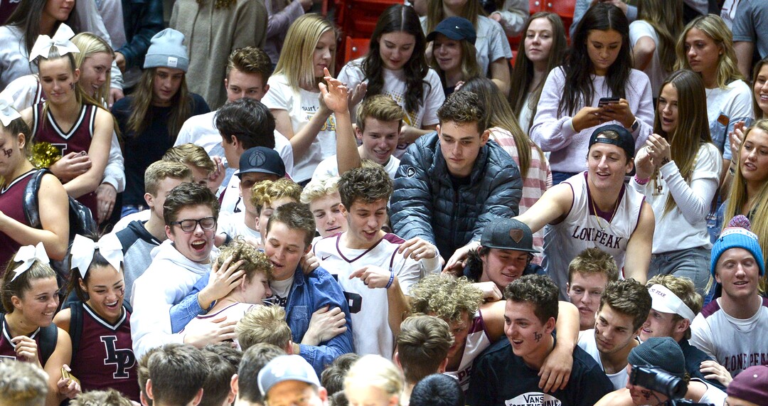 (Leah Hogsten  |  The Salt Lake Tribune) Lone Peak defeated Pleasant Grove 61-44 to win the 6A High School Boys’ Basketball Tournament Championship at the Jon M. Huntsman Center in Salt Lake City, Saturday, March 3, 2018. 