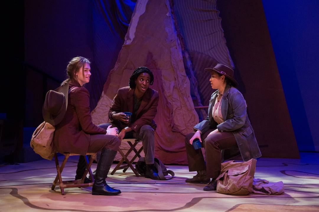 (Todd Collins | Courtesy of the University of Utah Department of Theatre) Left to right, Morgan Werder as William Dunn, Nadia Sine as Oramel "O.G." Howland, and Jayna Balzer  as Seneca Howland in the University of Utah Department of Theatre’s March 2019 production of “Men on Boats.” The play by Jacklyn Backhaus tells the story of John Wesley Powell’s 1869 expedition to chart  the Green and Colorado Rivers.