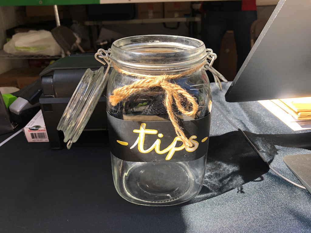 (Kolbie Peterson | The Salt Lake Tribune) A tip jar at the stand for Mastra Italian Bakery and Bistro at Festa Italiana in downtown Salt Lake City on Saturday, Sept. 14, 2024.
