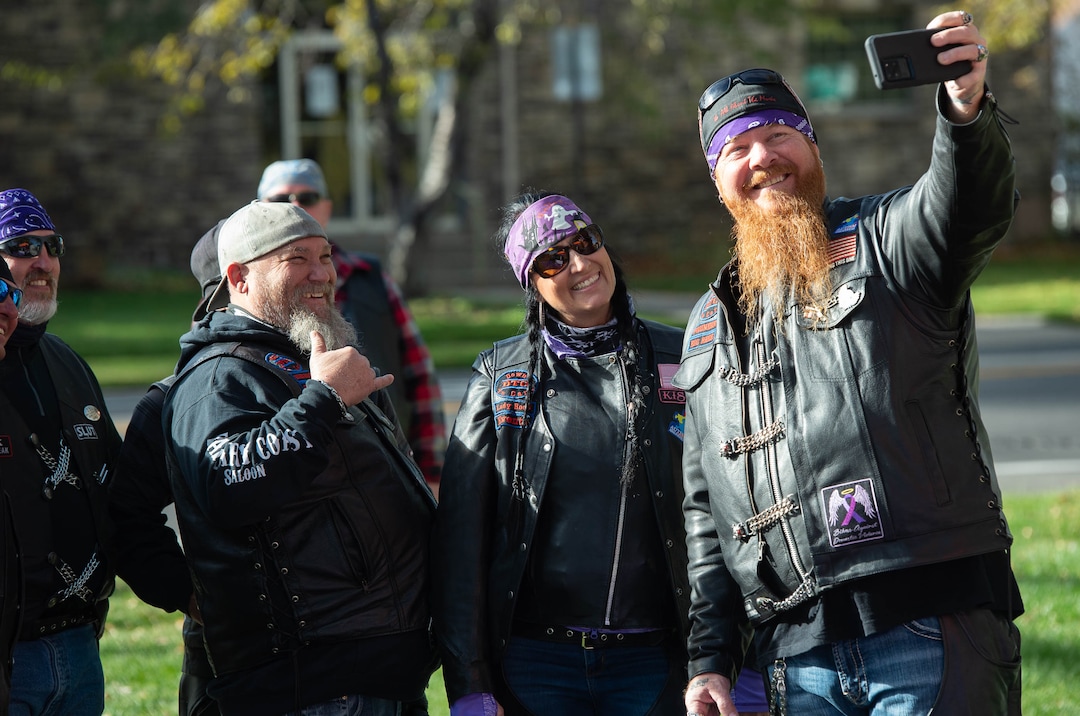 (Francisco Kjolseth  |  The Salt Lake Tribune) Bikers Against Domestic Violence show their support for the YWCA Utah as they gather at Liberty Park in Salt Lake City, on Saturday, Oct. 17, 2020, to recognize the thousands of individuals in Utah who are impacted by domestic violence each year for the Stop the Violence Utah campaign.