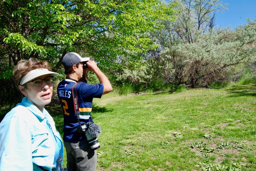 (Brian Maffly | The Salt Lake Tribune) Birders Heather Dove, right, and Kenny Frisch, observe birds Saturday at Olympus Hills Park in Holladay, where Salt Lake County officials are considering a proposed bike play area. Critics fear such a development would degrade habitat in one of the county’s best urban birding spots, where 90 species have been recorded.