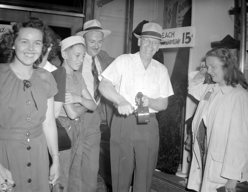 Photo courtesy Ron FoxDowntown Salt Lake City filled with people celebrating Japan's surrender to end WWII on August 14, 1945.