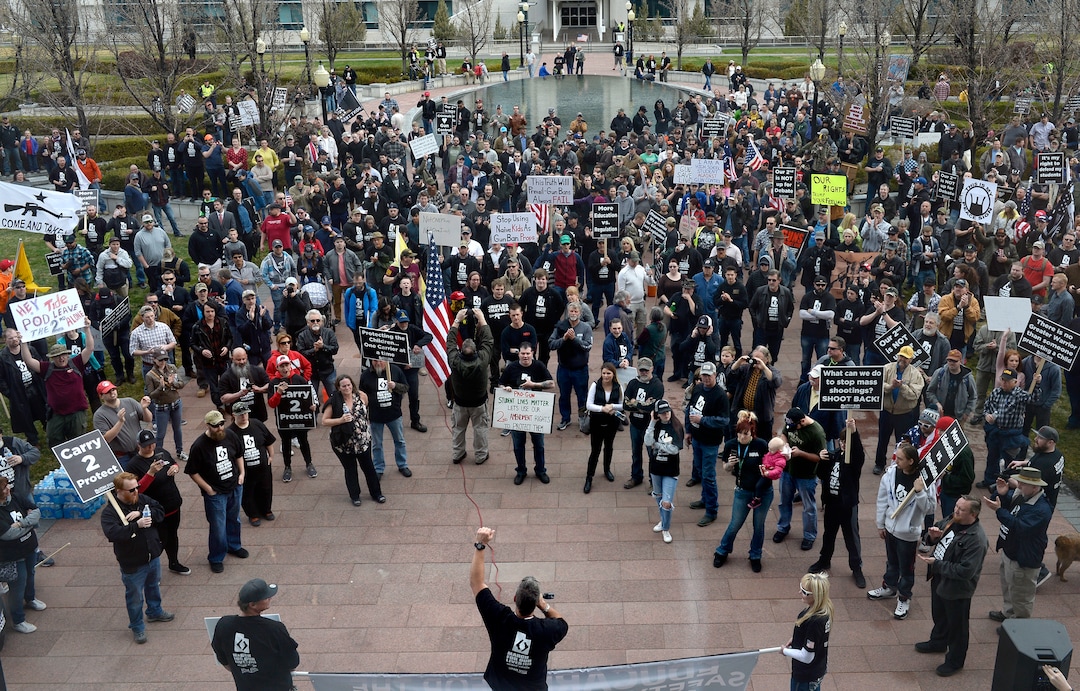 (Scott Sommerdorf | The Salt Lake Tribune) The pro gun "March Before Our lives" rallied at the Utah State Capitol after their march from West High School, Saturday, March 24, 2018.