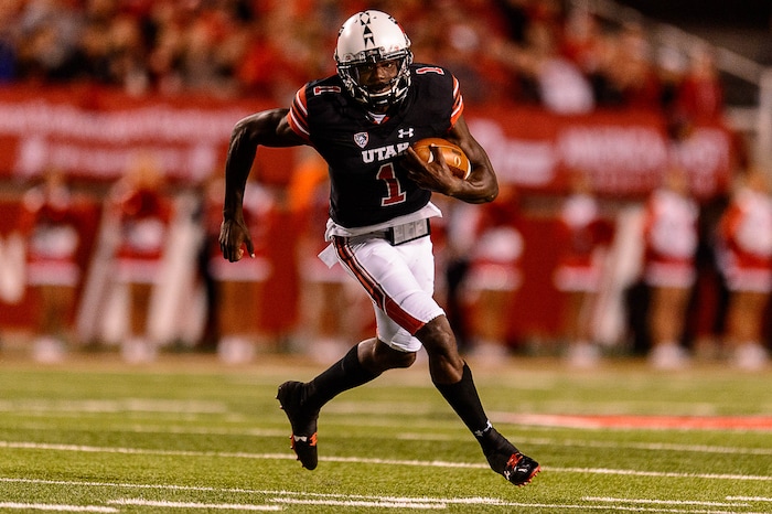 (Trent Nelson | The Salt Lake Tribune) Utah Utes quarterback Tyler Huntley (1) runs the ball as the Utah Utes host the San Jose State Spartans, NCAA football at Rice-Eccles Stadium in Salt Lake City, Saturday September 16, 2017.