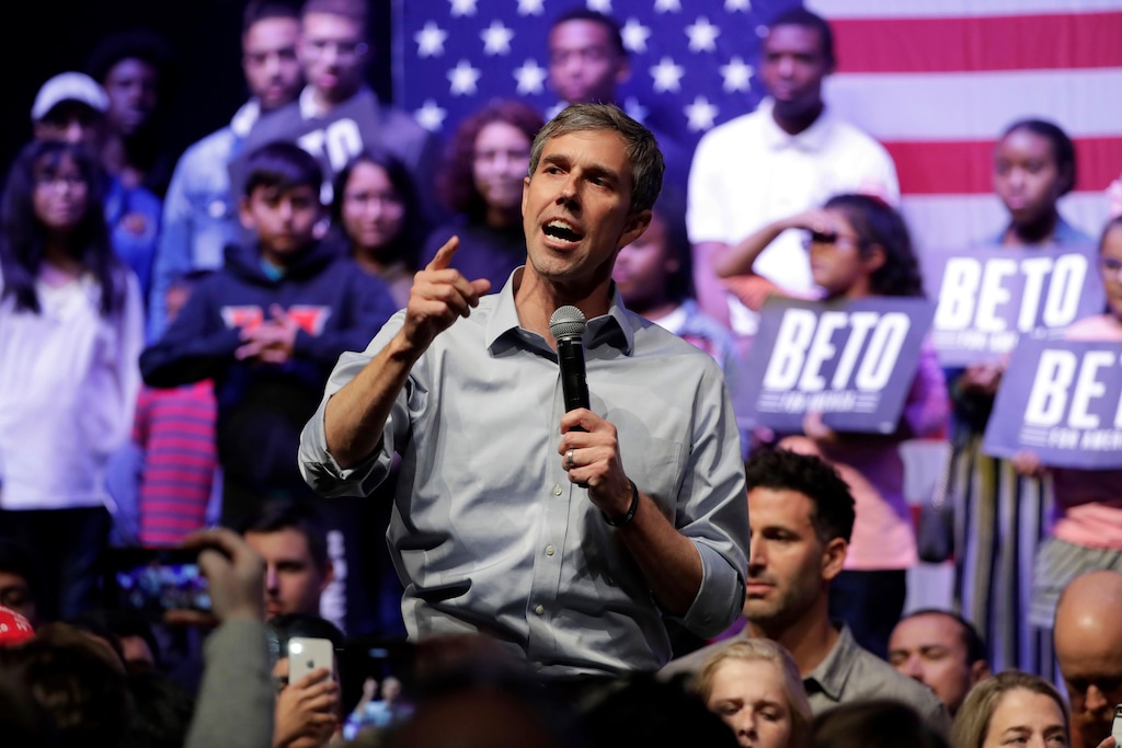 (Tony Gutierrez | AP Photo) In this Oct. 17, 2019 photo, Democratic presidential candidate former Texas Rep. Beto O'Rourke speaks during a campaign rally in Grand Prairie, Texas. O’Rourke has announced he’s dropping his 2020 presidential bid.