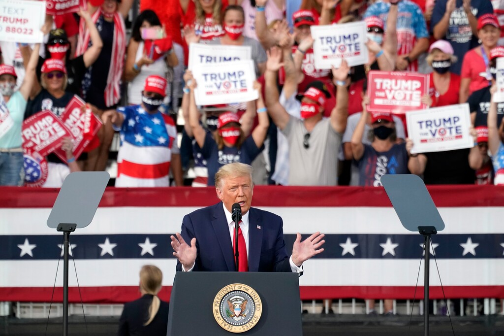 (John Raoux | AP file photo)  President Donald Trump delivers remarks to supporters at a campaign rally Friday, Oct. 23, 2020, in The Villages, Fla.