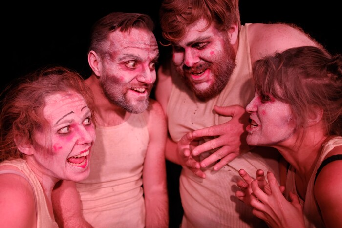 Emily Nash, from left, Shawn Saunders, Leviticus Brown and Brenda Hattingh perform in “Shockheaded Peter,” a macabre German musical crafted out of cautionary tales about the delightful, horrible consequences of children’s disobedience, which is the latest production by Sackerson theater company.