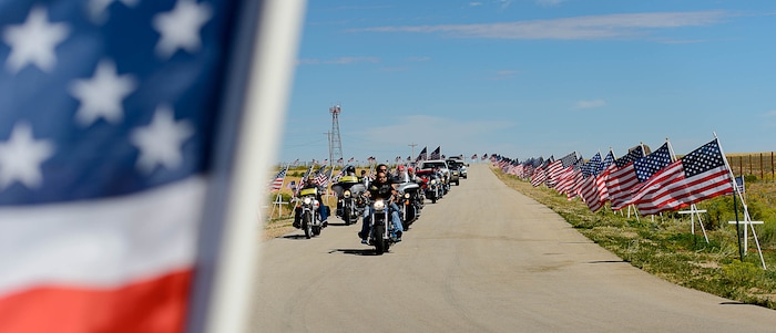 (Trent Nelson | The Salt Lake Tribune)  Patriot Guard riders arrive at the Monticello Airport, Thursday August 24, 2017, where the body of fallen soldier Aaron Butler, who was killed last week in Afghanistan, was flown in.