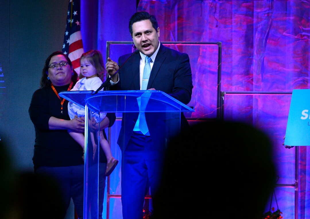 (Scott Sommerdorf | The Salt Lake Tribune)
Candidate James Courage Singer speaks at the Democratic convention, Saturday, April 28, 2018 at the Salt Palace Convention Center in Salt Lake City, Utah.