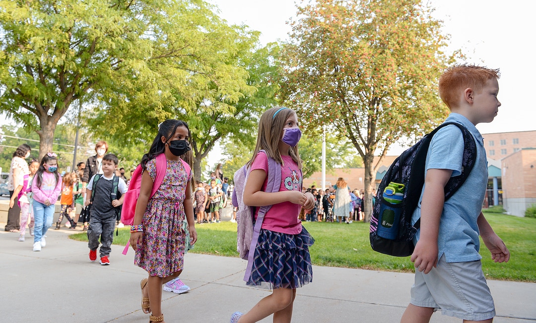 (Chris Samuels | The Salt Lake Tribune) Students begin the first day of school at Whittier Elementary in West Valley City, Monday, Aug. 16, 2021.