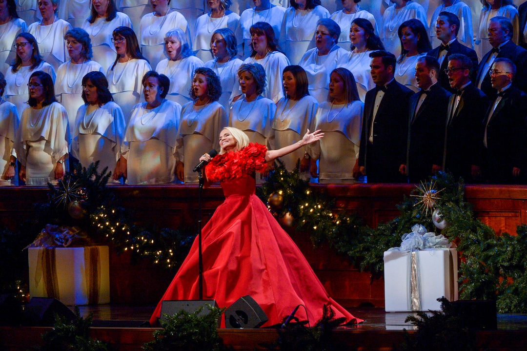 Leah Hogsten  |  The Salt Lake Tribune  Kristin Chenoweth performs with The Tabernacle Choir during the first of three sold-out Christmas concert performances Thursday, December 13, 2018 at the The Church of Jesus Christ of Latter-day Saints Conference Center in Salt Lake City.
