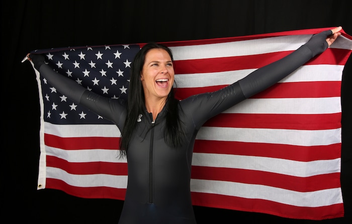 U.S. Olympic Winter Games long track speedskating hopeful Brittany Bowe poses for a portrait at the 2017 Team USA media summit Wednesday, Sept. 27, 2017, in Park City, Utah. (AP Photo/Rick Bowmer)