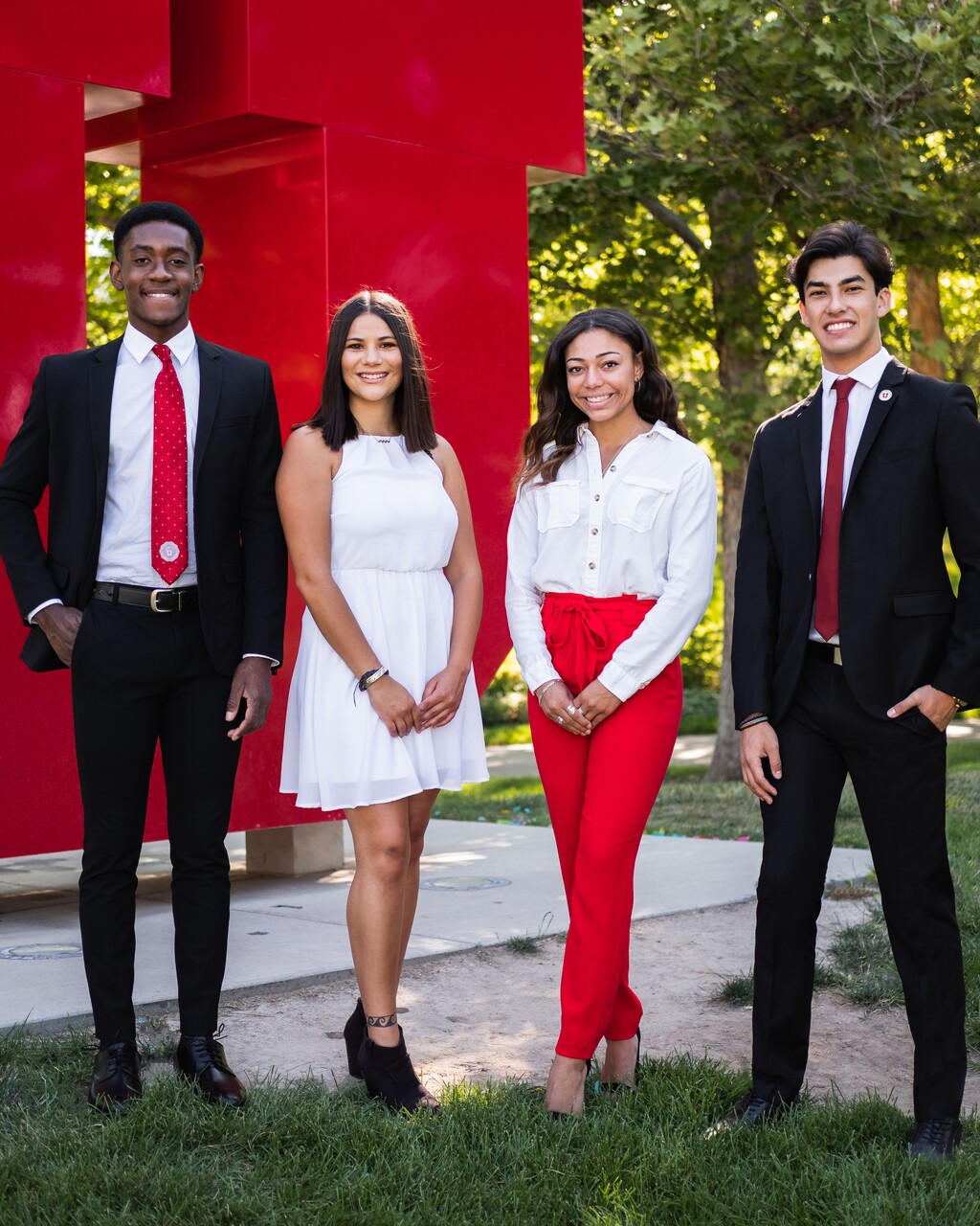 From left, Ephraim Kum, Michelle Valdes, Ayana Amaechi and Mihali Sergakis are the 2020-2021 Associated Students of the University of Utah Presidency.