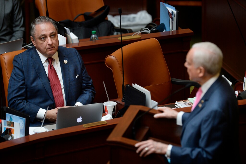 Scott Sommerdorf | The Salt Lake Tribune Rep. A. Cory Maloy, R-Lehi listens as U.S. Senator Orrin Hatch, R-Utah, speaks in the Utah House of Representatives, Wednesday, February 22, 2017. 