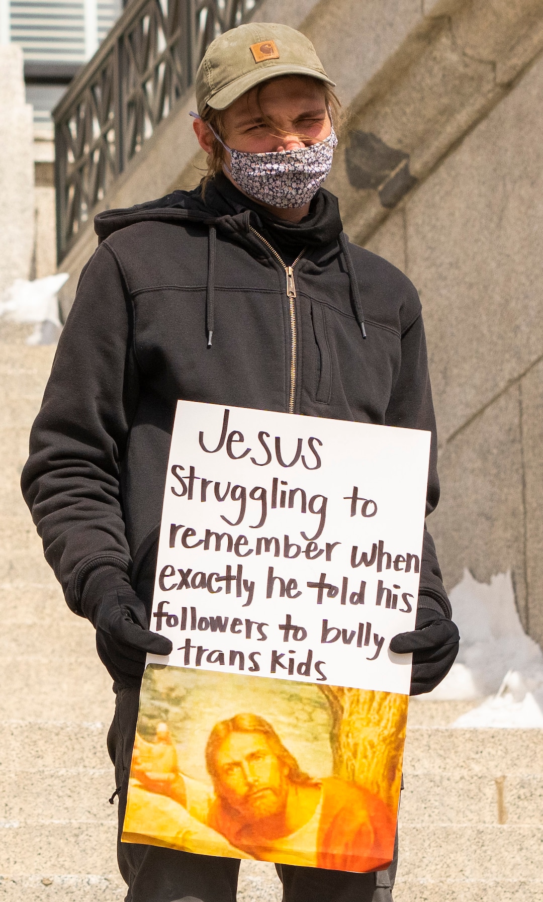 (Rick Egan | The Salt Lake Tribune)  Jamie Soiule joins more than 200 people on the steps of the Capitol for a rally, speaking out against Rep. Kera Birkeland's transgender sports bill, on Friday, Feb. 25, 2022.