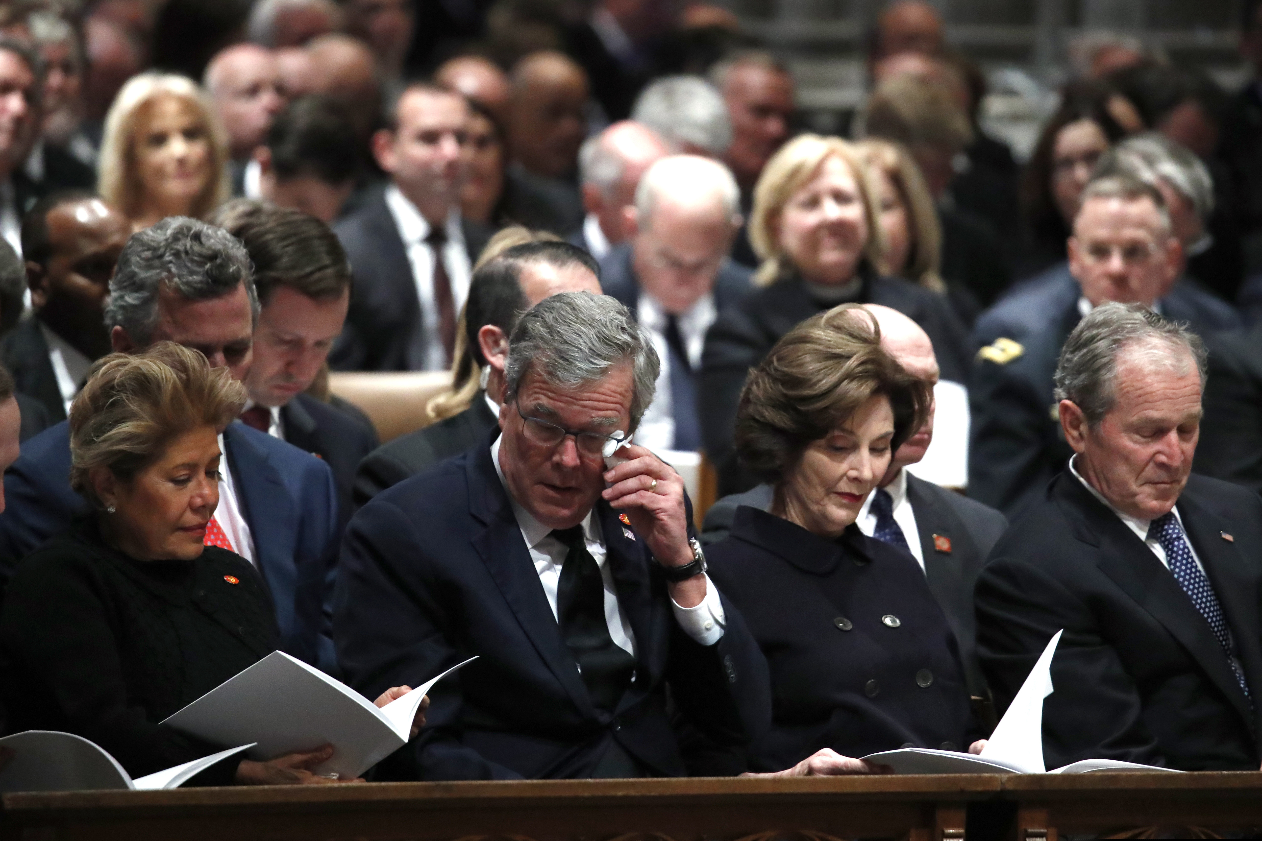 Columba Bush, former Florida Gov. Jeb Bush, Laura Bush and former President George W. Bush attend the State Funeral for former President George H.W. Bush at the Washington National Cathedral, Wednesday, Dec. 5, 2018, in Washington.(AP Photo/Alex Brandon, Pool)