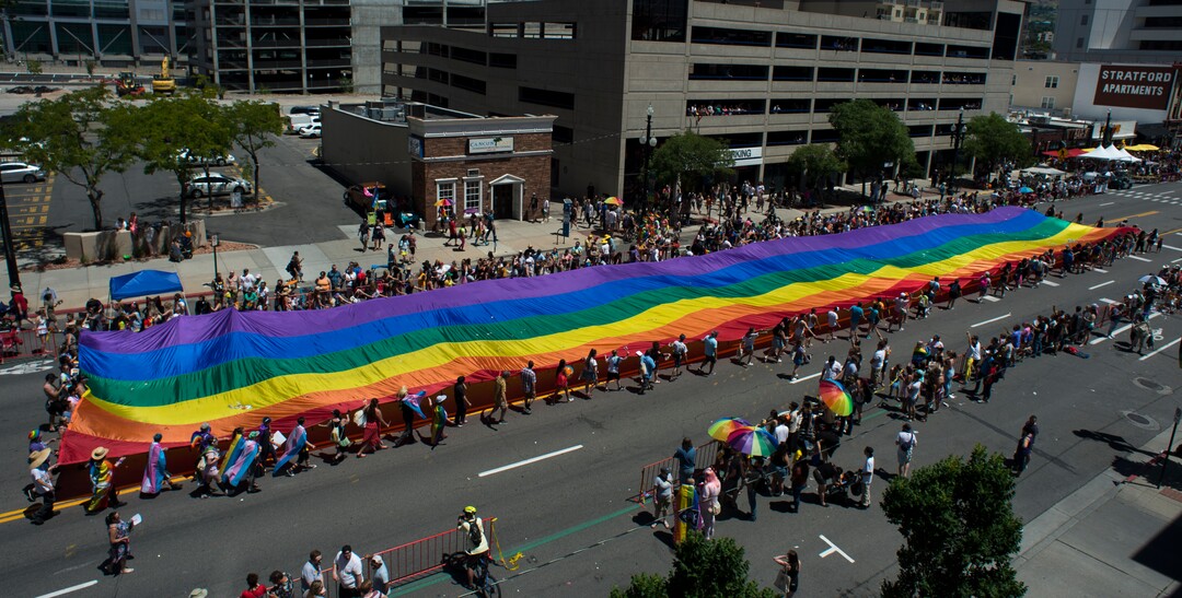 (Rick Egan  |  The Salt Lake Tribune)   The Utah Pride Parade marches up 200 South in Salt Lake City, Sunday, June 3, 2018.