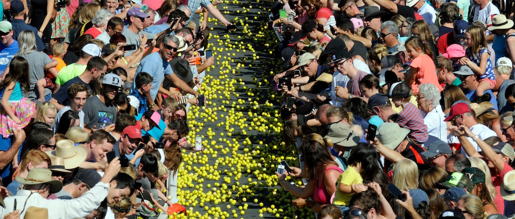 (Photo courtesy of Park City Rotary Club)  The Running of the Balls is a popular Miners' Day event in Park City, with nearly 10,000 yellow golf balls rocketing down Main Street to raise money for nonprofits in the community.