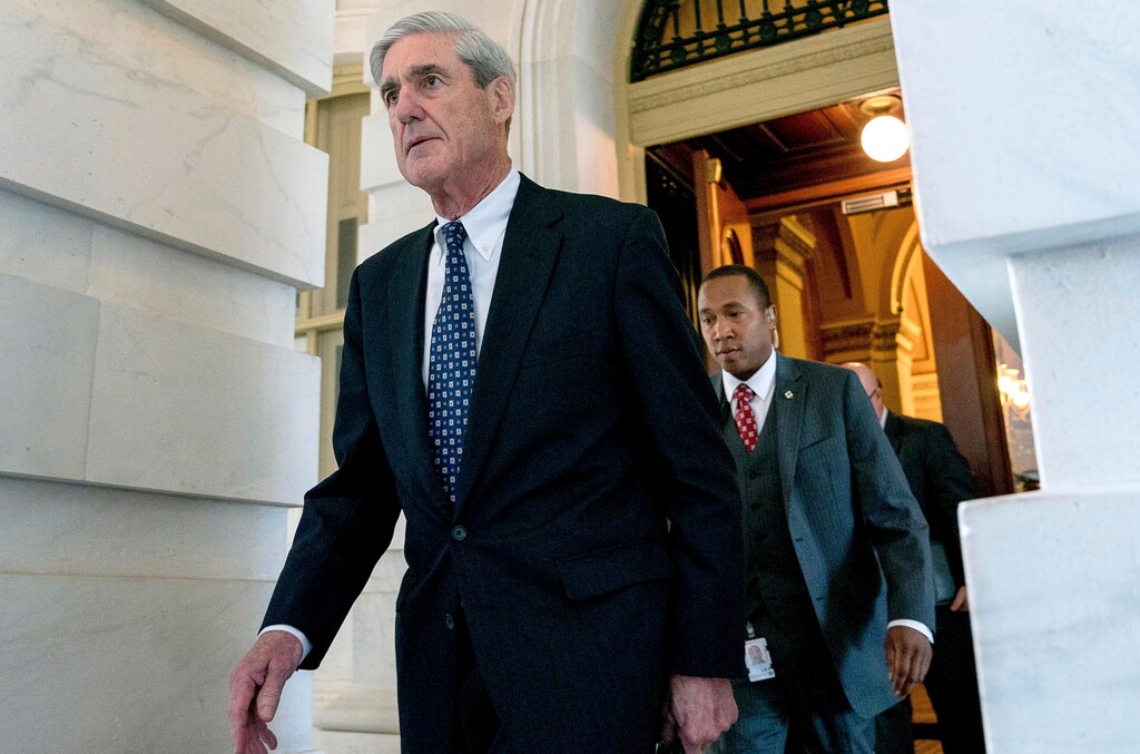 (Andrew Harnik | The Associated Press) In this June 21, 2017, file photo, former FBI Director Robert Mueller, the special counsel probing Russian interference in the 2016 election, departs Capitol Hill following a closed door meeting in Washington. It was one year ago Thursday when Robert Mueller, the former FBI director, was appointed as special counsel to take over the Justice Department’s investigation into possible coordination between Russia and Donald Trump’s 2016 presidential campaign.