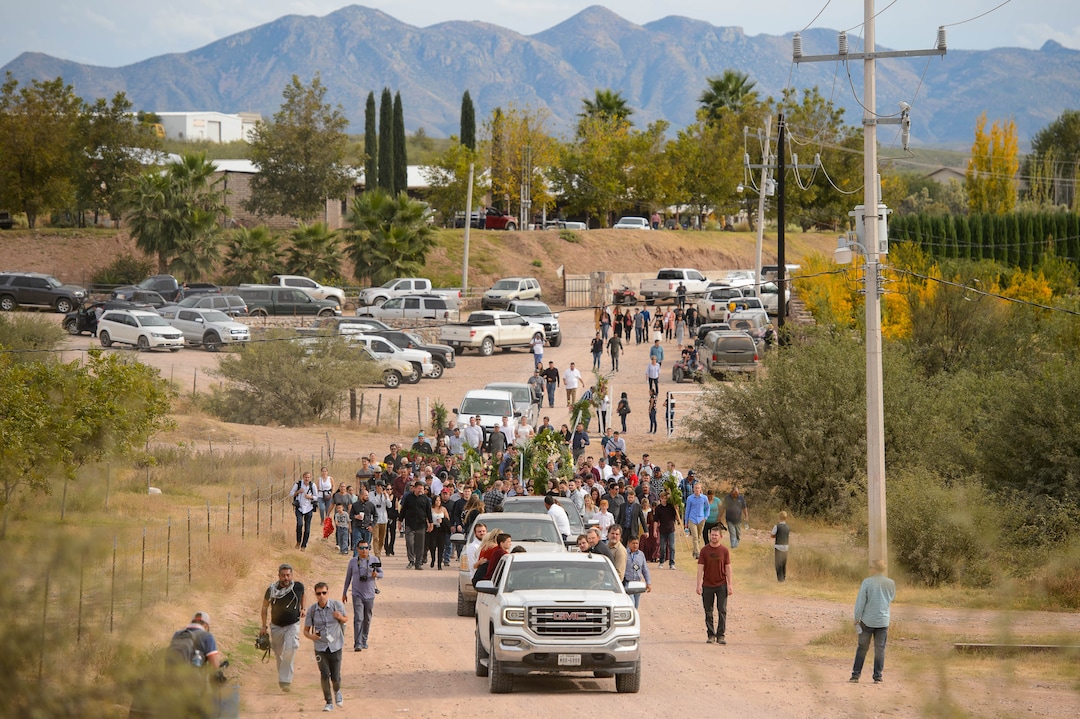 (Trent Nelson  |  The Salt Lake Tribune)
Mourners make their way down a dirt road at the funeral for Dawna Langford and two of her children, Trevor and Rogan, in La Mora, Sonora on Thursday, Nov. 7, 2019.
