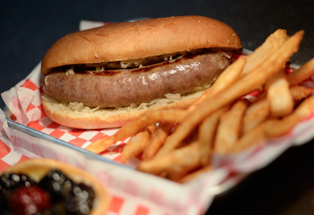 (Francisco Kjolseth  |  The Salt Lake Tribune)  Bratwurst at  Lagoon Amusement Park's new Bavarian-style Biergarten.