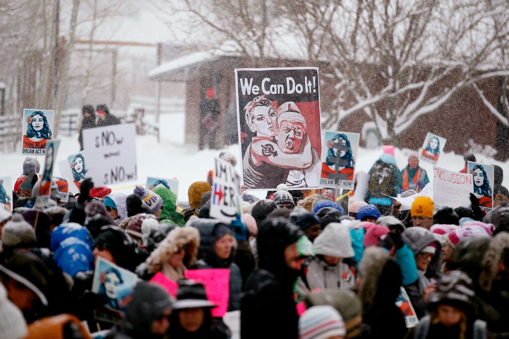 Demonstrators congregate at the Respect Rally Park City during the 2018 Sundance Film Festival on Saturday, Jan. 20, 2018, in Park City, Utah. (Photo by Danny Moloshok/Invision/AP)