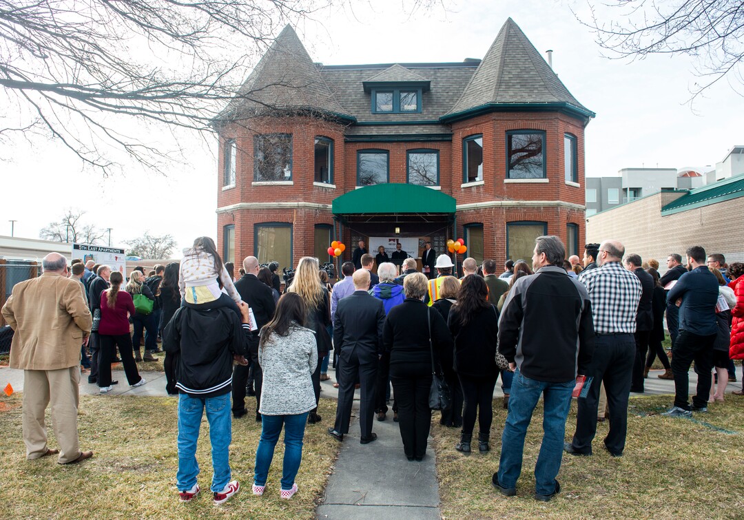 (Rick Egan  |  The Salt Lake Tribune)    Mayor Jackie Biskupski joins representatives from First Step House, Salt Lake County Behavioral Health Services, and the Utah Housing Corporation to break ground on the latest phase of the First Step House Recovery Campus, at 440 South 500 East in Salt Lake City. Friday, March 1, 2019.
