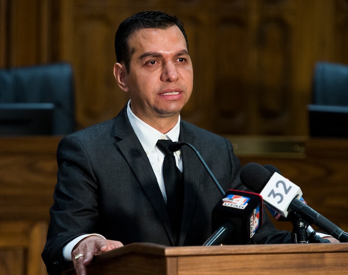 (Rick Egan  |  The Salt Lake Tribune)    At the Provo City Council chambers, Rosemberg Salgado asks the public for help locating his niece, Elizabeth Elena Laguna-Salgado. Three years after her last known sighting in downtown Provo, Laguna-Salgado still remains missing. Friday, April 13, 2018.