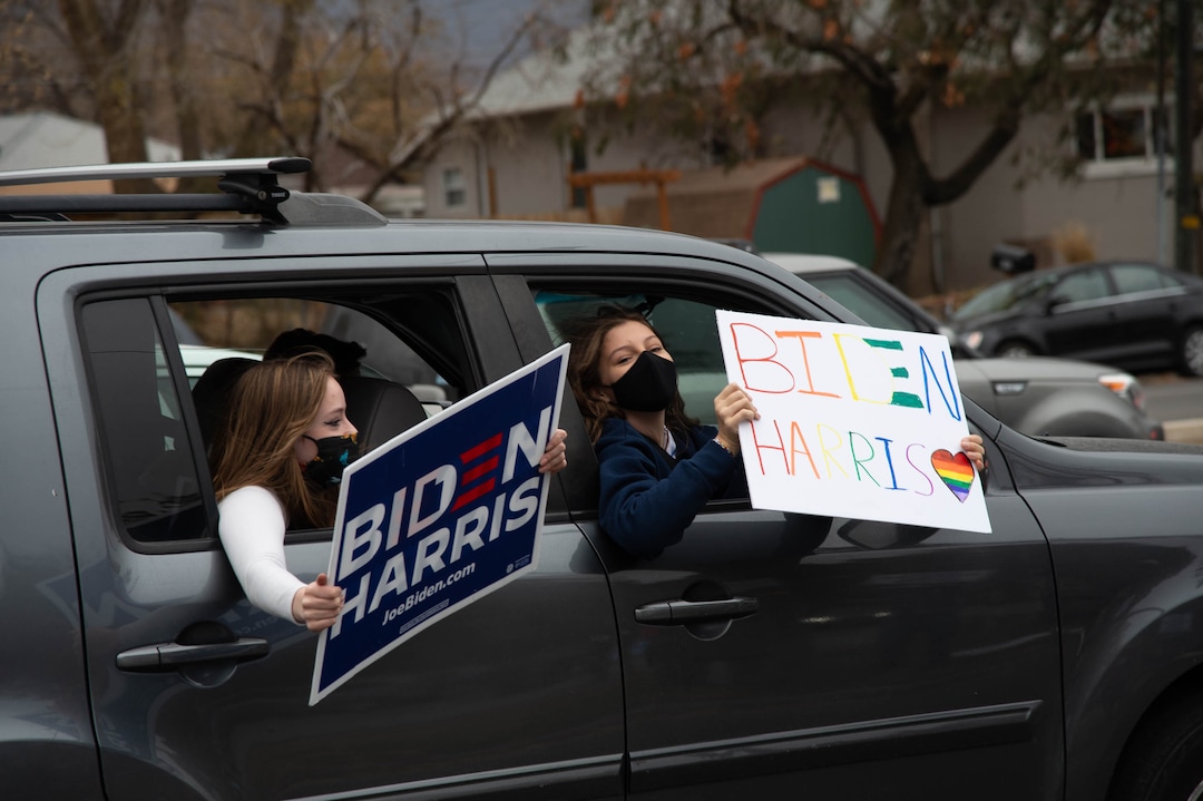 (Francisco Kjolseth  |  The Salt Lake Tribune) Supporters of President-elect Joe Biden celebrate at Liberty Park on Saturday, Nov. 7, 2020, in Salt Lake City.