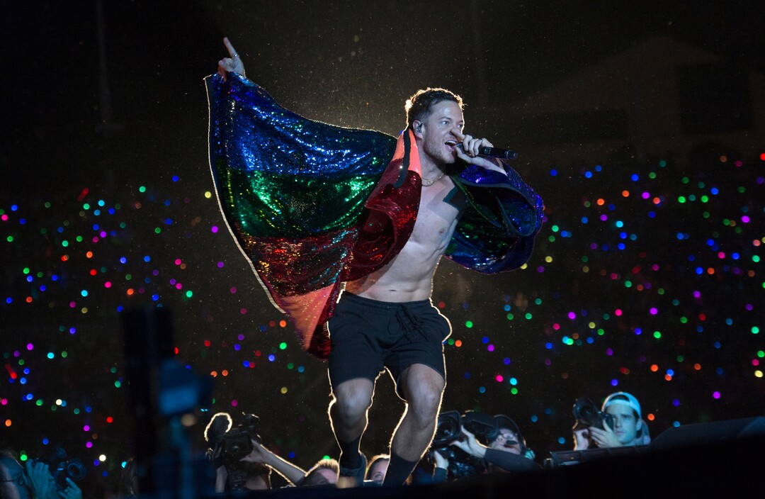 (Rick Egan  |  The Salt Lake Tribune)     Dan Reynolds performs with Imagine Dragons, at the Loveloud Festival at Rice-Eccles Stadium, Saturday, July 28, 2018.