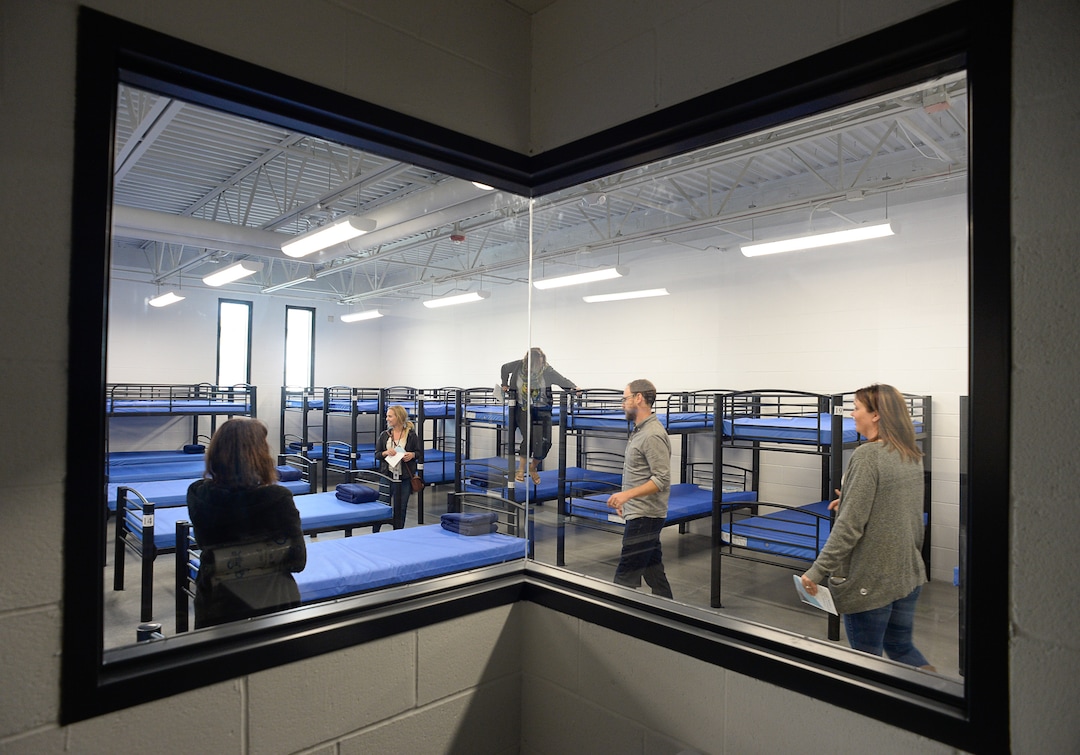 (Francisco Kjolseth  |  The Salt Lake Tribune)  Shelter the Homeless and Catholic Community Services of Utah (CCS) holds a public open house at the Gail Miller Resource Center on Friday, Sept. 6, 2019, with self-guided tours for the public to see the brand new building and learn about the services that will be provided there for both men and women. Pictured is the women's dorm with 40 beds.