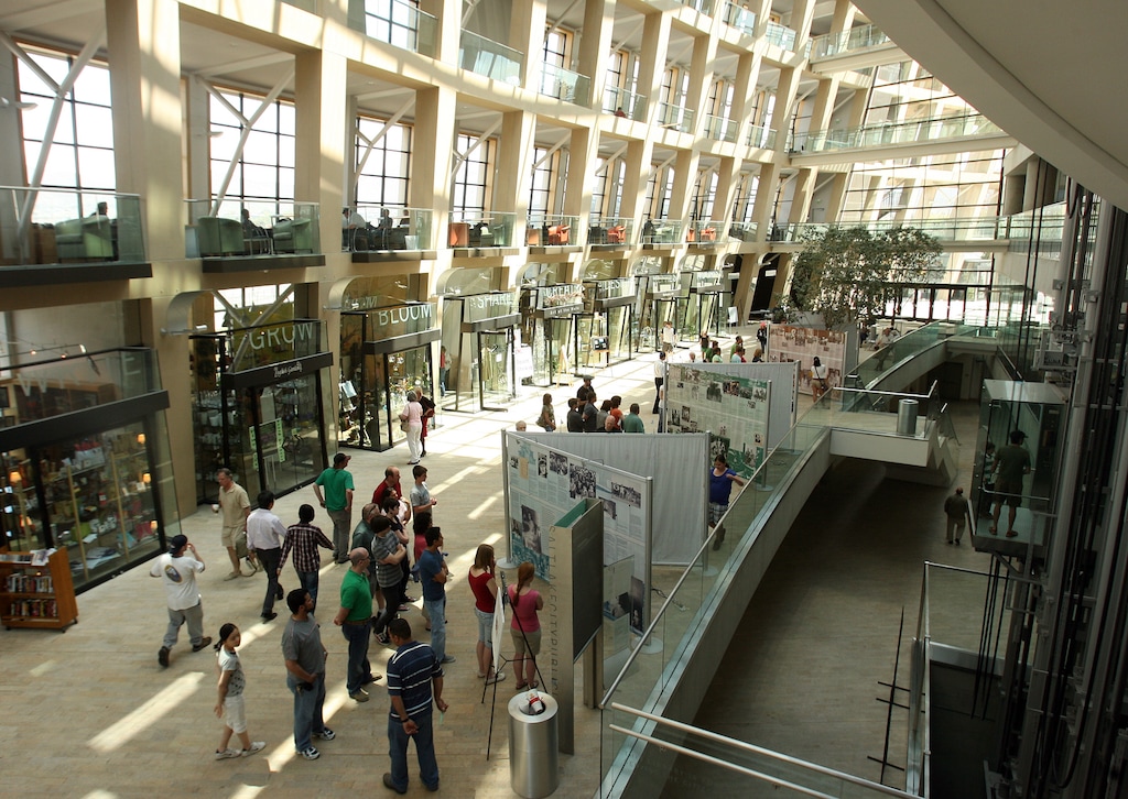 (Leah Hogsten  |  The Salt Lake Tribune) The interior of the Salt Lake City Main Library, which is closed until further notice after a sewer line failure forced the facility to shut down as of Thursday, Jan. 19, 2023.