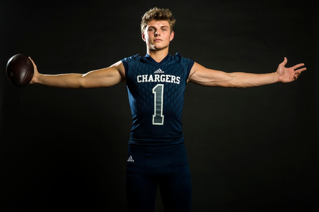 (Chris Detrick  |  The Salt Lake Tribune)  Corner Canyon quarterback Zach Wilson poses for a portrait Wednesday, December 13, 2017.  
