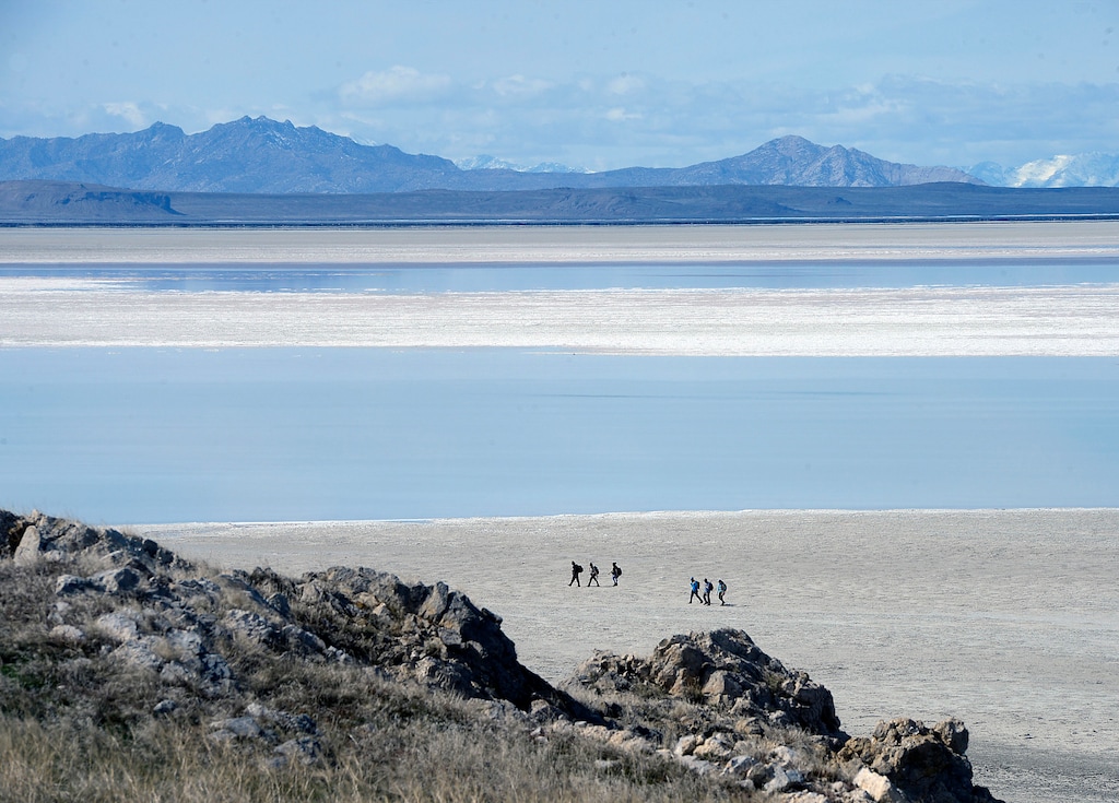 Al Hartmann  |  The Salt Lake Tribune
Utah Division of Wildlife Rescources, University of Utah and Westminster College scientists visit Gunnison Island in the northwest corner of the Great Salt Lake to install trail cameras in 2017.