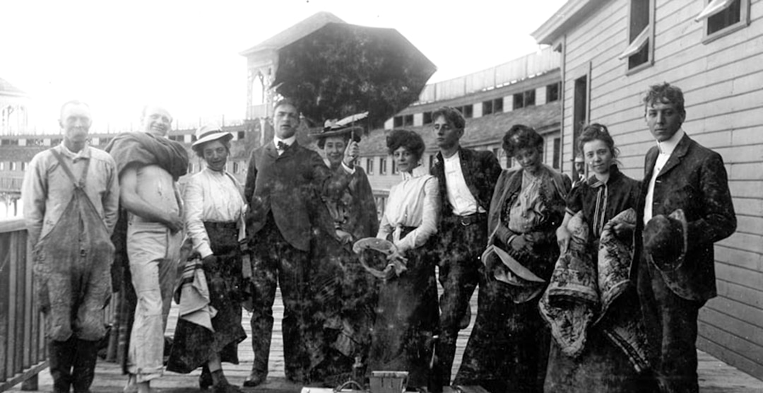 (Utah State Historical Society)  Emma Lucy Gates Bowen, third from the left, is joined by friends and family for an outing at Saltair I. 