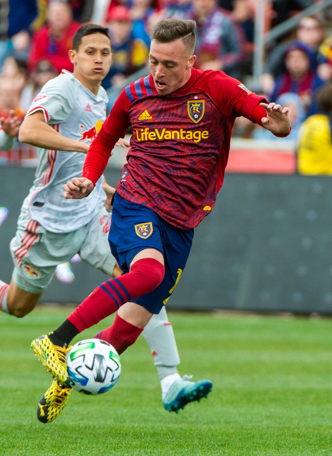 (Rick Egan  |  The Salt Lake Tribune)   Real Salt Lake forward Corey Baird (10) brings the ball down field,                                                               in MLS acton between Real Salt Lake and the New York Red Bulls at Rio Tinto Stadium, Saturday, March 7, 2020.