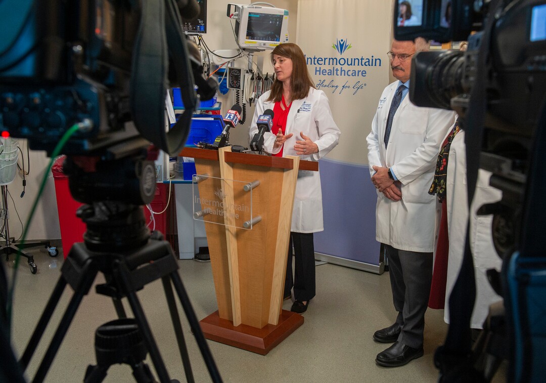 (Rick Egan  |  The Salt Lake Tribune)    Denitza Blagev from Intermountain Pulmonary Division talks about the results of Intermountain Health Care study about treatment guidelines for patients for e-cigarette or vaping-associated lung injuries, Friday, Nov. 8, 2019.