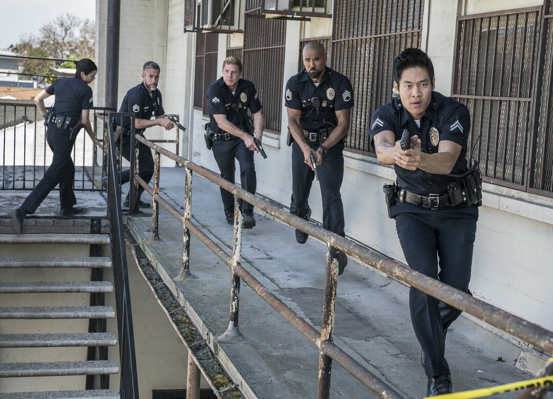(Photo courtesy of Bill Inoshita/CBS) Lina Esco, Jay Harrington, Kenny Johnson, Shemar Moore and David Lim star in “S.W.A.T.”