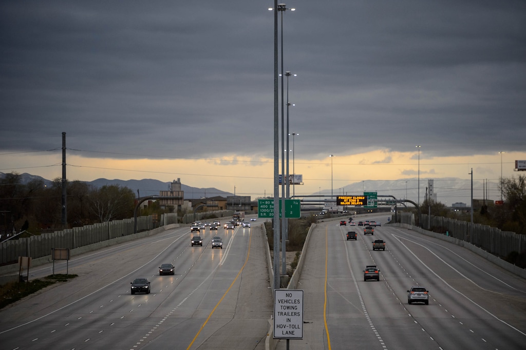 (Trent Nelson  |  The Salt Lake Tribune) Traffic on I-80 in Salt Lake City on Wednesday, April 1, 2020. Crews will rebuild sections of I-80 this spring and summer.