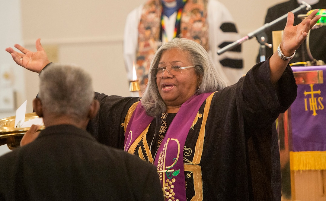 Rick Egan  |  The Salt Lake Tribune

The Rev. Nurjhan Govan conducts the Offertory at the Trinity African Methodist Episcopal Church of Salt Lake City on Feb. 28, 2015