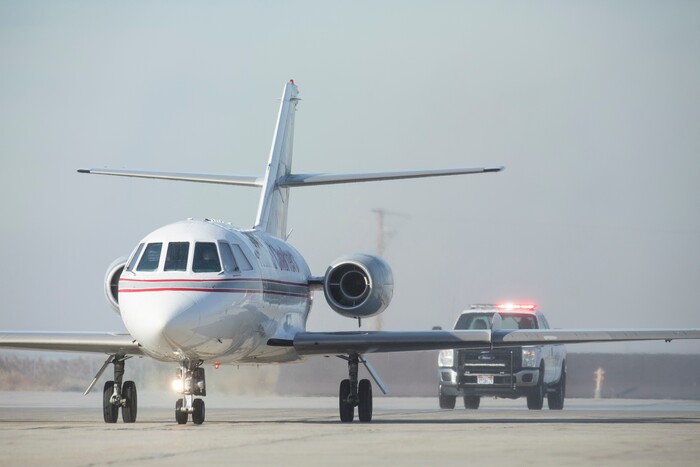 (Matt Herp | The Ogden Standrad Examiner/Pool) An aircraft containing the remains of Maj. Brent R. Taylor arrives at Roland R. Wright Air National Guard Base in Salt Lake City, Utah, on Wednesday, Nov. 14, 2018. Taylor, 39, of North Ogden, died Nov. 3, 2018, in Afghanistan of wounds sustained from small arms fire. His funeral is scheduled for Saturday, Nov. 17, in Ogden.