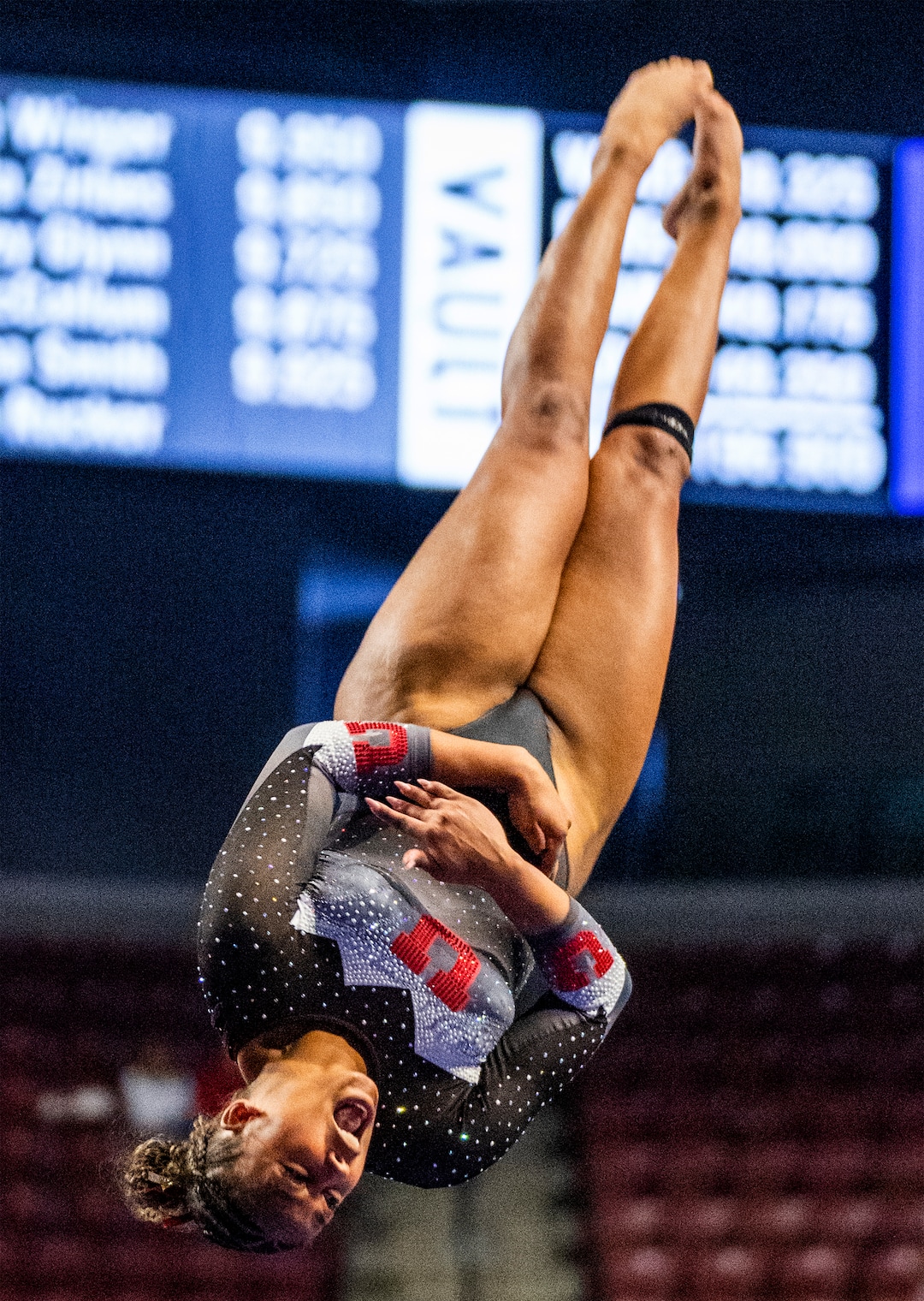 (Rick Egan | The Salt Lake Tribune)  Jaedyn Rucker competes on the vault for Utah, as the Red Rocks vs. LSU, Oklahoma and UCLA at the Maverik Center, on Saturday, Jan. 13, 2024.