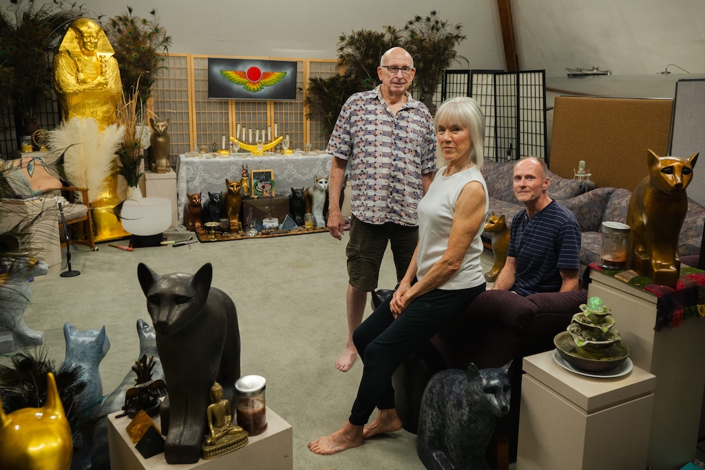 (Trevor Christensen  |  The Salt Lake Tribune) Ron Temu, Su Menu and Bernie Aua pose for a portrait inside the Summum pyramid in Salt Lake City on Thursday, July 30th, 2026. The trio are leaders of the Summum faith.
