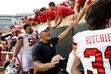 Utah head coach Kyle Whittingham celebrates with players and fans after an NCAA college football game against Oklahoma State, Saturday, Sept. 21, 2024, in Stillwater, Okla. (AP Photo/Mitch Alcala)