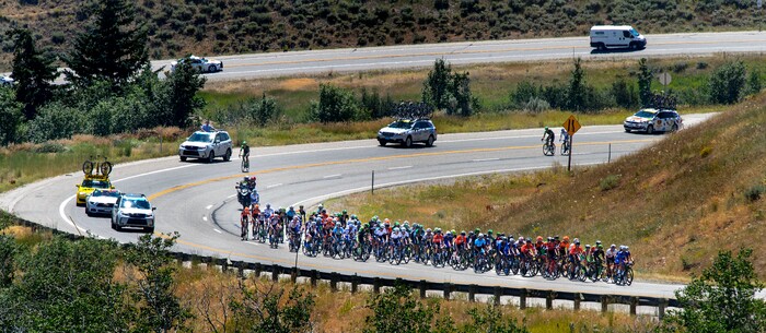 Steve Griffin  |  The Salt Lake TribuneThe peloton heads back up Logan Canyon during Stage 1 of the Tour of Utah bicycle race Monday July 31, 2017. Racers started in Logan and rode around Bear Lake before heading back to Logan for the finish.