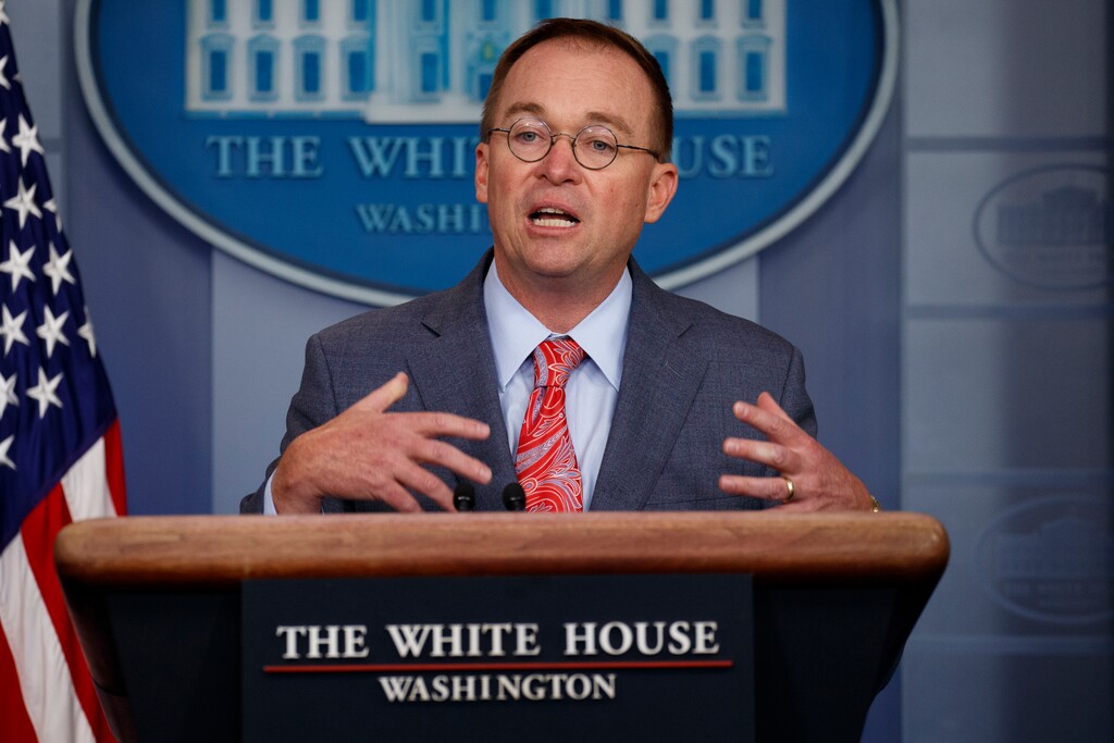 (Evan Vucci | AP file photo) White House chief of staff Mick Mulvaney announces that the G7 will be held at Trump National Doral, Thursday, Oct. 17, 2019, in Washington.