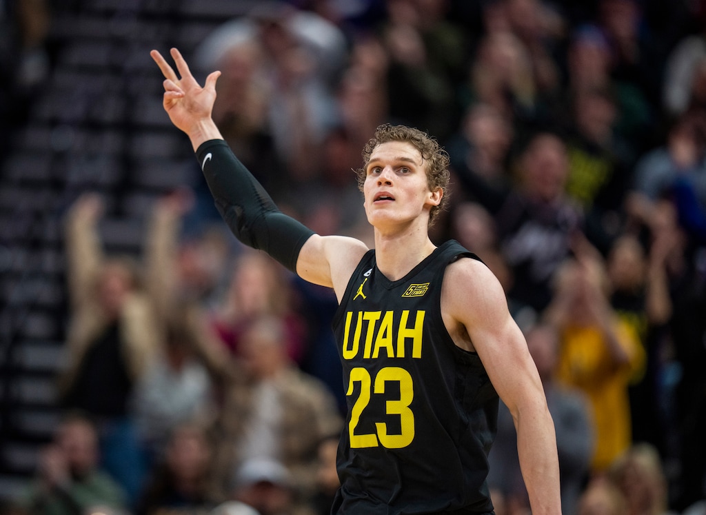 (Rick Egan | The Salt Lake Tribune)  Utah Jazz forward Lauri Markkanen (23) reacts after putting the Jazz up by 8 with 4:10 left in the game, in NBA action between the Utah Jazz and the Toronto Raptors, on Wednesday, Feb. 1, 2023.