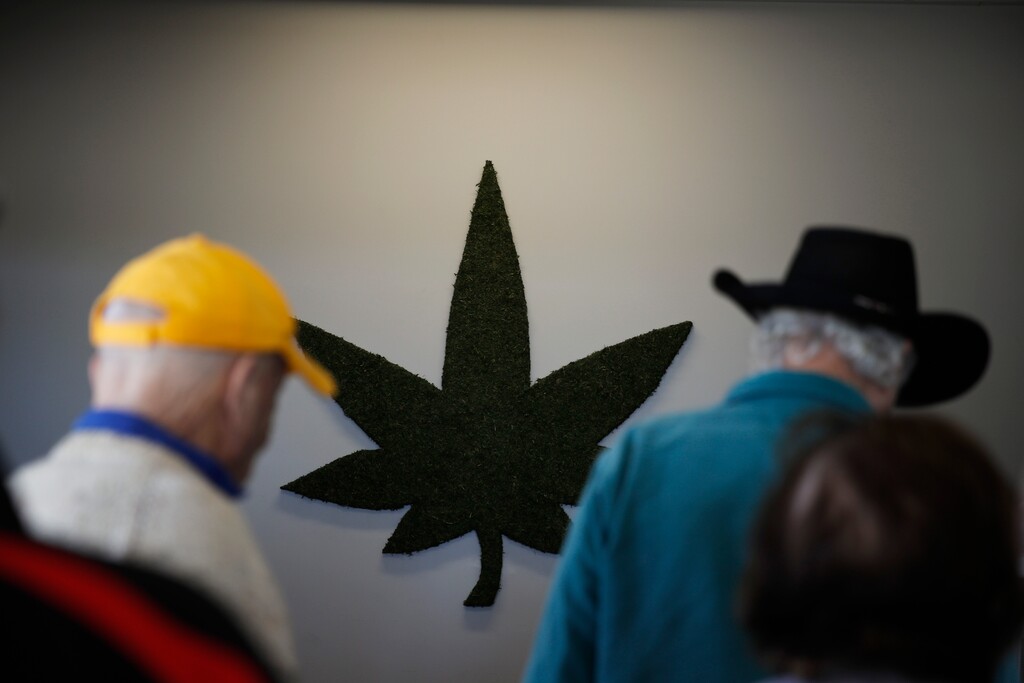 (Jae C. Hong | Associated Press file photo) A group of seniors from Laguna Woods Village check in at Bud and Bloom cannabis dispensary in Santa Ana, Calif., in February 2019. More Americans in their 70s and 80s are adding marijuana use to their roster of senior activities. Recent studies show that people 65 and over are the fastest-growing segment of cannabis users.
