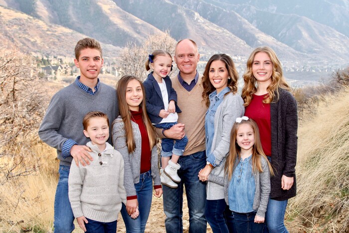 (Photo courtesy Justin Harding) Justin Harding (center), chief of staff to Utah Gov. Gary Herbert, poses with his family. From left to right: Nelson Harding, 17, Christian Harding, 8, Hannah Harding, 12, Emme Harding, 4, Bridget Harding, Hadassah Harding, 6, and Eve Harding, 15.
